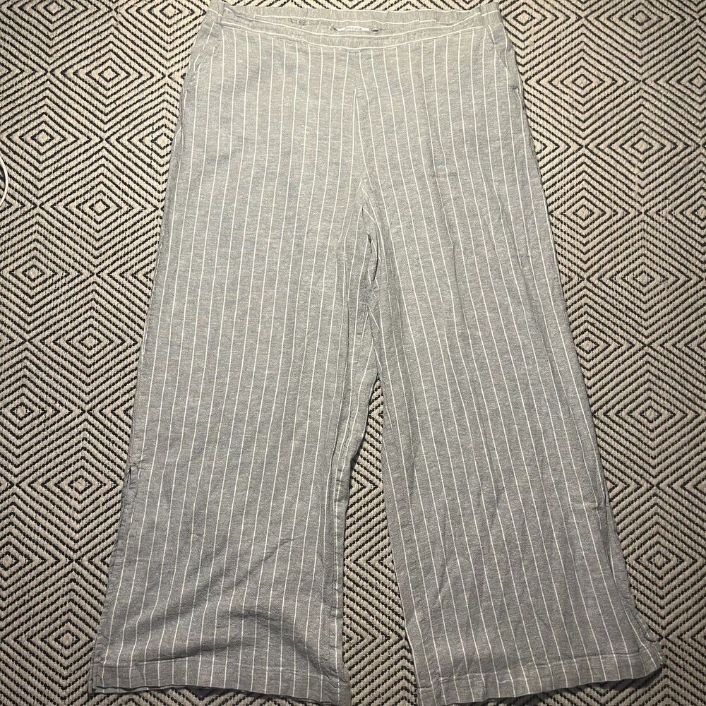 XL Blue Gray Striped Wide Leg Linen Blend pants summer vacation beach casual